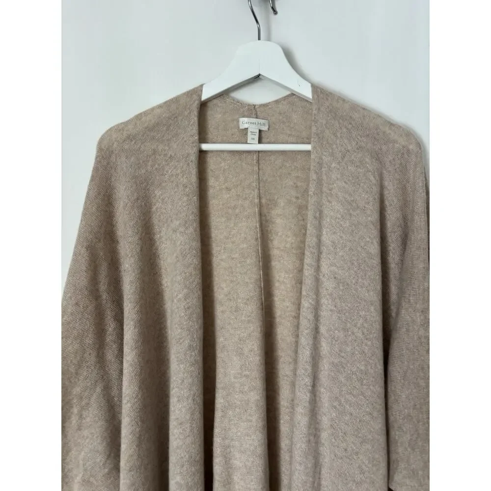 Garnet Hill Cashmere Wrap Shawl OS Womens Long Oat Heather Fringe Soft
